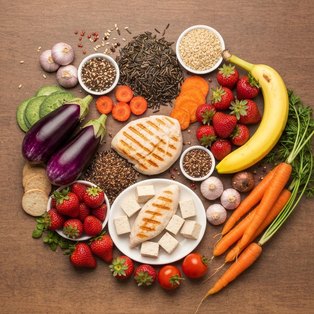 Colorful array of nutritious foods representing balance