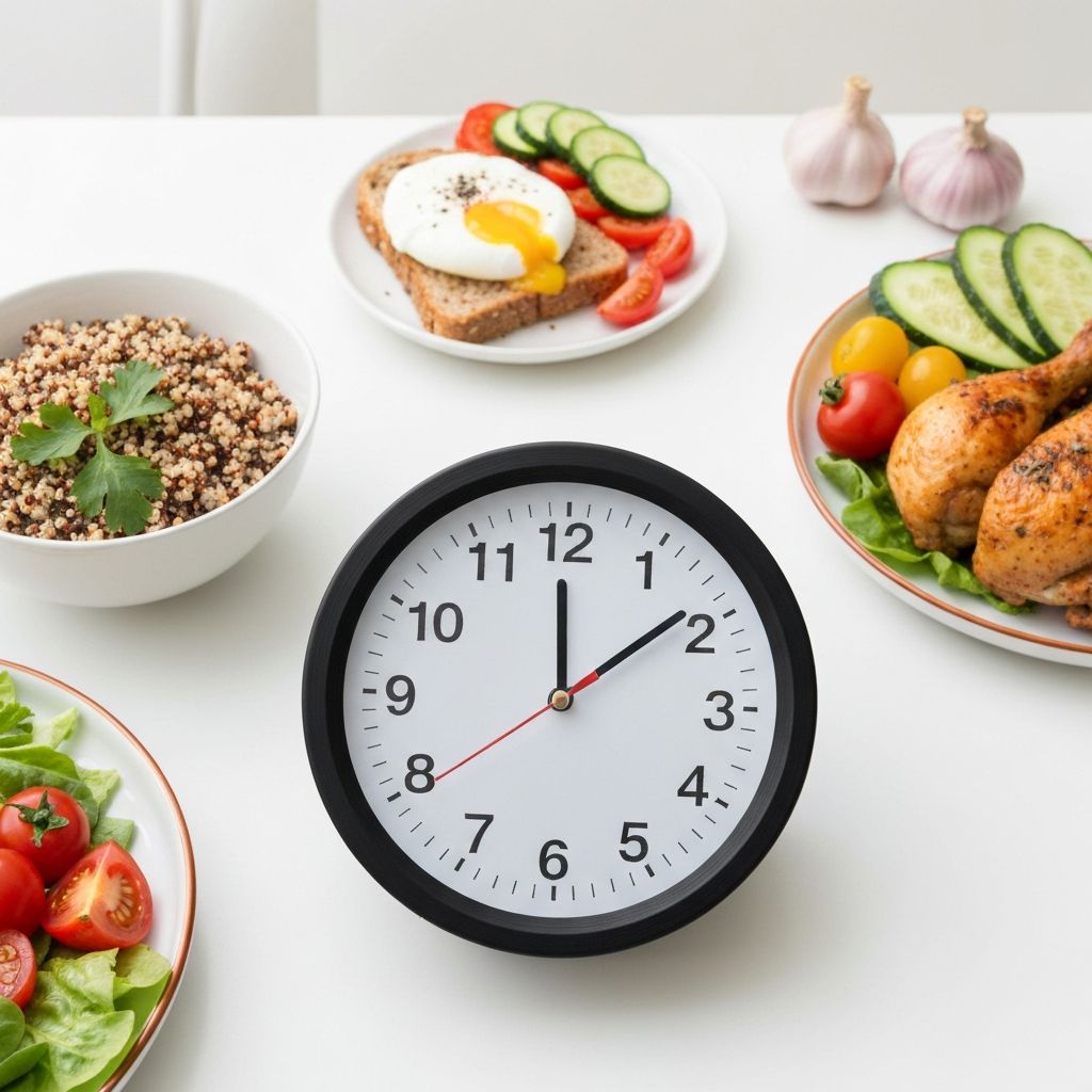 Clock with fresh foods representing meal timing